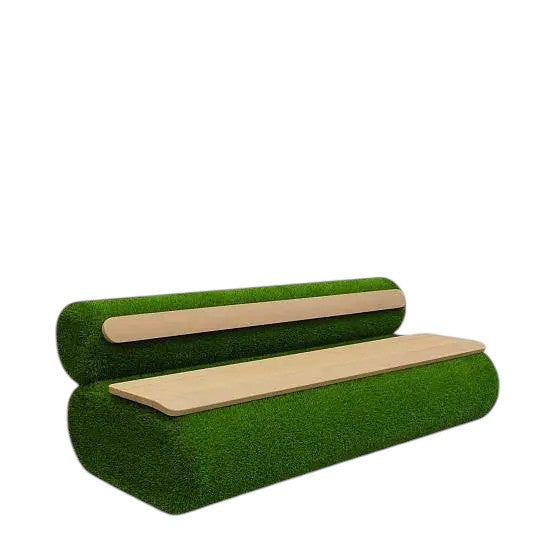 Cavara Collection – sculptural furniture set with artificial grass and wood finish