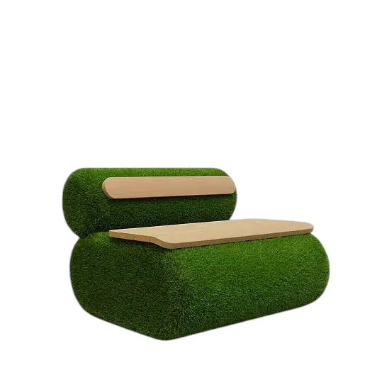 Cavara Collection – sculptural furniture set with artificial grass and wood finish