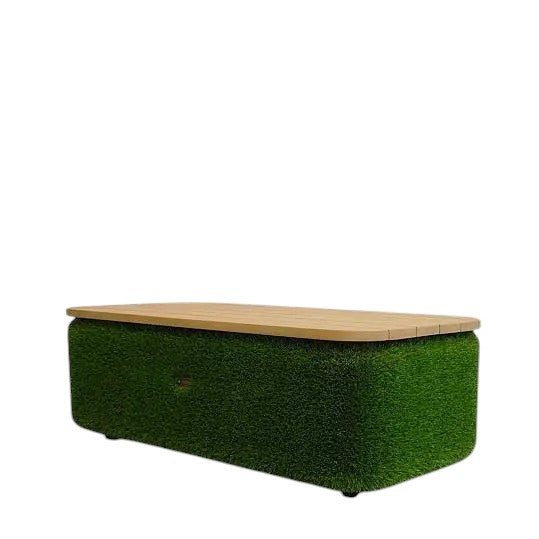 Cavara Collection – sculptural furniture set with artificial grass and wood finish