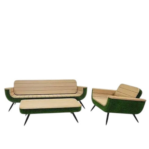 Monarc Collection – sculptural furniture set with artificial grass and wood finish