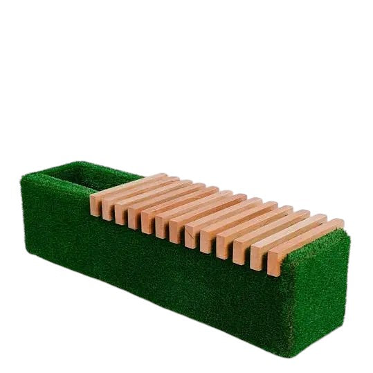 Plinto Planter Bench – sculptural outdoor bench with integrated planter and Brazilian hardwood by Palatial Topiary