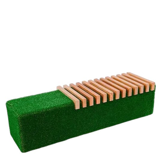 Plinto Bench – sculptural outdoor bench with hardwood and planter option by Palatial Topiary