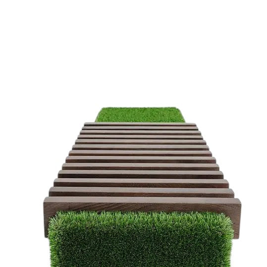 Plinto Bench – sculptural outdoor bench with hardwood and planter option by Palatial Topiary