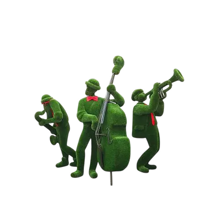 Botanical sculpture of jazz musicians handcrafted by Palatial Topiary