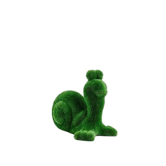 Tranquil, a life-size snail topiary sculpture in artificial grass, featuring soft curves and natural form from the Grace Collection.