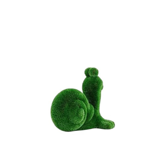 Tranquil, a life-size snail topiary sculpture in artificial grass, featuring soft curves and natural form from the Grace Collection.