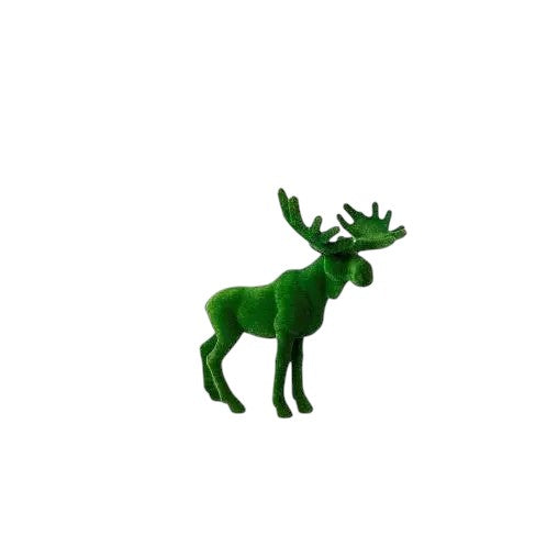 Crest, a life-size elk topiary sculpture in artificial grass, featuring upright antlers and sculptural presence from the Majestic Collection.