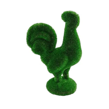 Clarion, a rooster topiary sculpture in artificial grass, standing in a poised, upright position from the Heritage Collection.