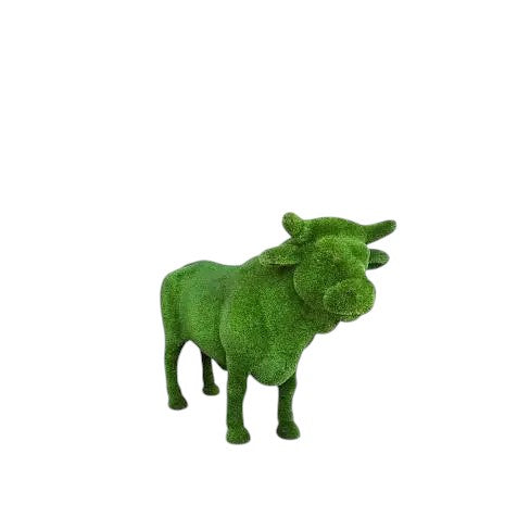 Steadfast, a life-size Black Angus bull topiary sculpture in artificial grass, standing in a broad and grounded posture from the Heritage Collection.