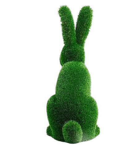 Luxury seated rabbit sculpture named Willow, handcrafted with premium artificial grass, posed in elegant repose for upscale garden décor.”

