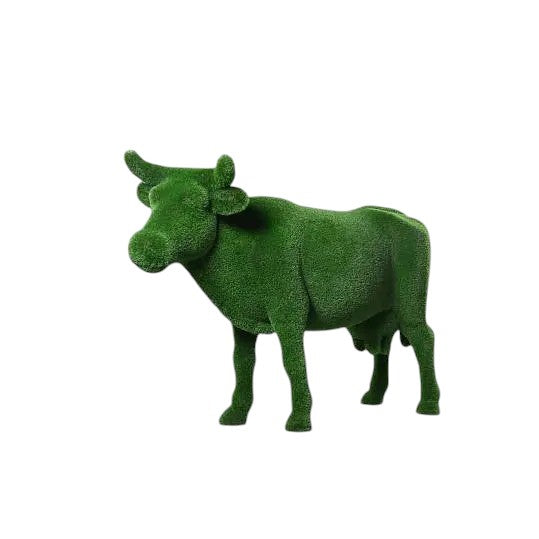 Aurelle – luxury cow sculpture from the Grace Collection, sculpted with natural poise in botanical texture for upscale outdoor design.