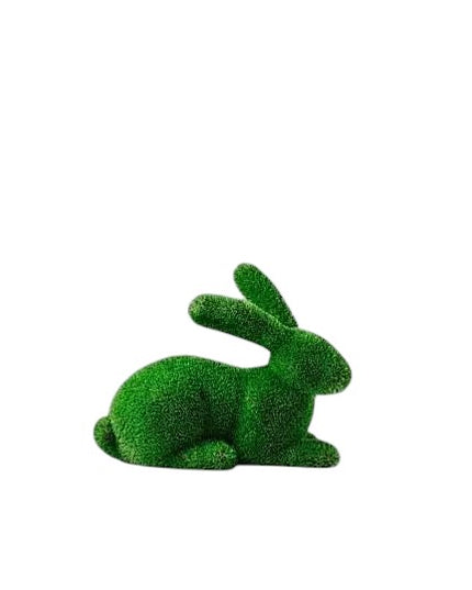 Elowen – luxury rabbit sculpture in lying pose with front paws forward, from the Grace Collection, designed for serene garden or landscape installations.