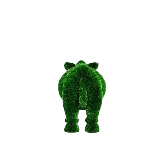 Titan, a life-size rhino topiary sculpture in artificial grass, showcasing bold form and sculptural presence from the Majestic Collection.