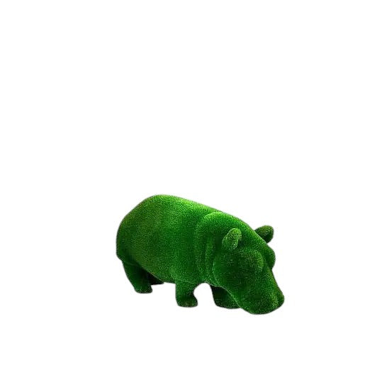 Raya – small standing hippo sculpture in botanical texture, from the Aquatic Collection, designed for elegant outdoor settings.