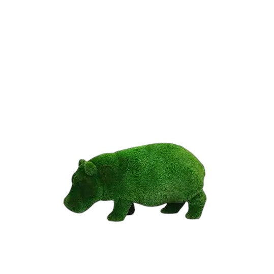 Raya – small standing hippo sculpture in botanical texture, from the Aquatic Collection, designed for elegant outdoor settings.