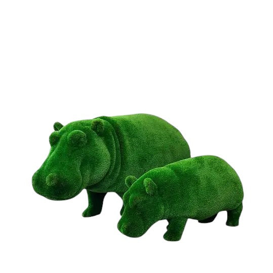 Raya – small standing hippo sculpture in botanical texture, from the Aquatic Collection, designed for elegant outdoor settings.