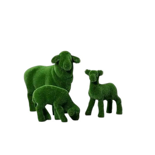 Seraphine Set – sheep and lamb trio sculpture in botanical texture from the Grace Collection, designed for elegant pastoral landscape installations.