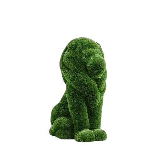 Valor – large sitting lion animal topiary in botanical texture from the Heritage Collection, designed for estate entrances and sculptural installations.
