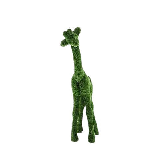 Small giraffe topiary sculpture in artificial grass.