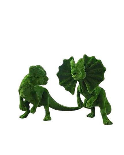Dilophosaurus dinosaur topiary sculpture with frills flared – Prehistoric Collection

