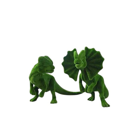 Dilophosaurus dinosaur topiary sculpture with frills flared – Prehistoric Collection


