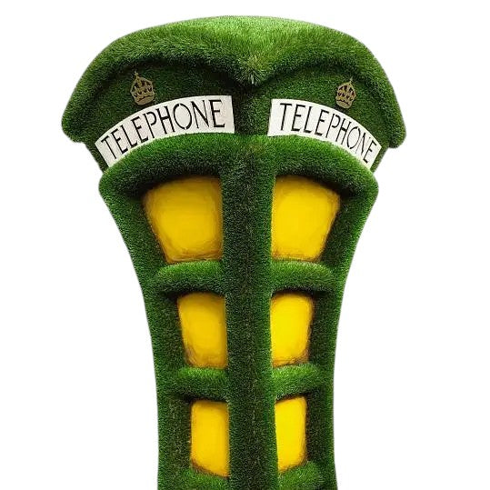 Abstracted London telephone box topiary sculpture in artificial grass – World Icons Collection

