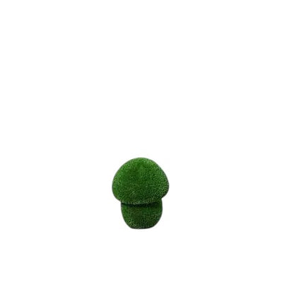 Porcini mushroom sculptures in small size wrapped in artificial grass, botanical topiary design

