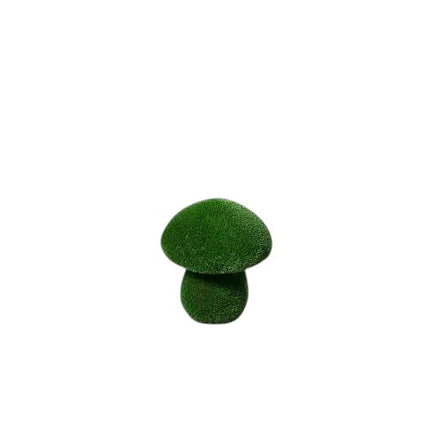 Porcini mushroom sculptures in medium size wrapped in artificial grass, botanical topiary design

