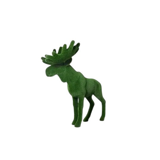 Crest, a life-size elk topiary sculpture in artificial grass, featuring upright antlers and sculptural presence from the Majestic Collection.