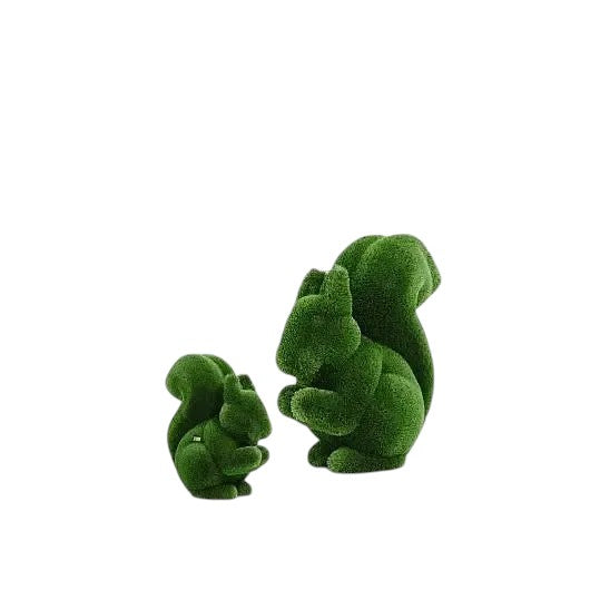  life-size squirrel topiary sculpture in artificial grass, posed in a moment of still curiosity from the Grace Collection.