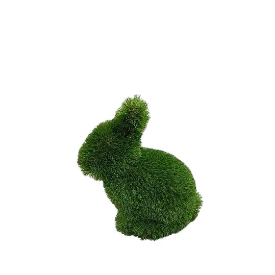 Fern, a baby rabbit topiary sculpture in artificial grass, seated with quiet poise from the Grace Collection.