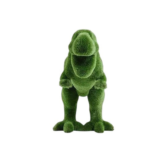 Tyrannosaurus rex topiary sculpture in mid-rampage pose, handcrafted in premium artificial grass

