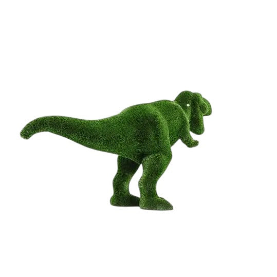 Tyrannosaurus rex topiary sculpture in mid-rampage pose, handcrafted in premium artificial grass

