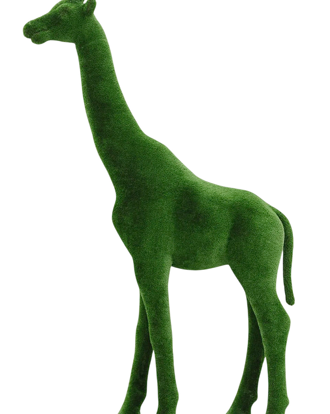 Grace, a life-size giraffe topiary sculpture crafted in premium artificial grass, designed to bring vertical elegance to curated outdoor spaces.