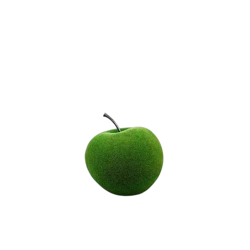 Apple sculpture wrapped in artificial grass, stylized botanical topiary