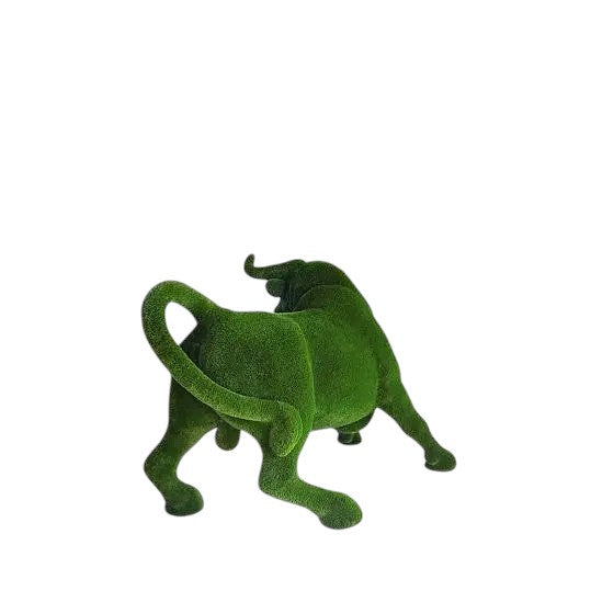 Dominion, a life-size bull topiary sculpture in artificial grass, captured in a poised corrida stance from the Majestic Collection.