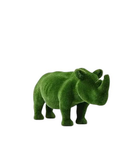 Kaelis – baby rhino sculpture in botanical texture from the Guardians Collection, designed to complement Titan in refined garden and estate landscapes.