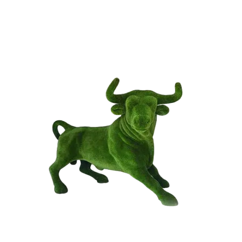 Dominion, a life-size bull topiary sculpture in artificial grass, captured in a poised corrida stance from the Majestic Collection.